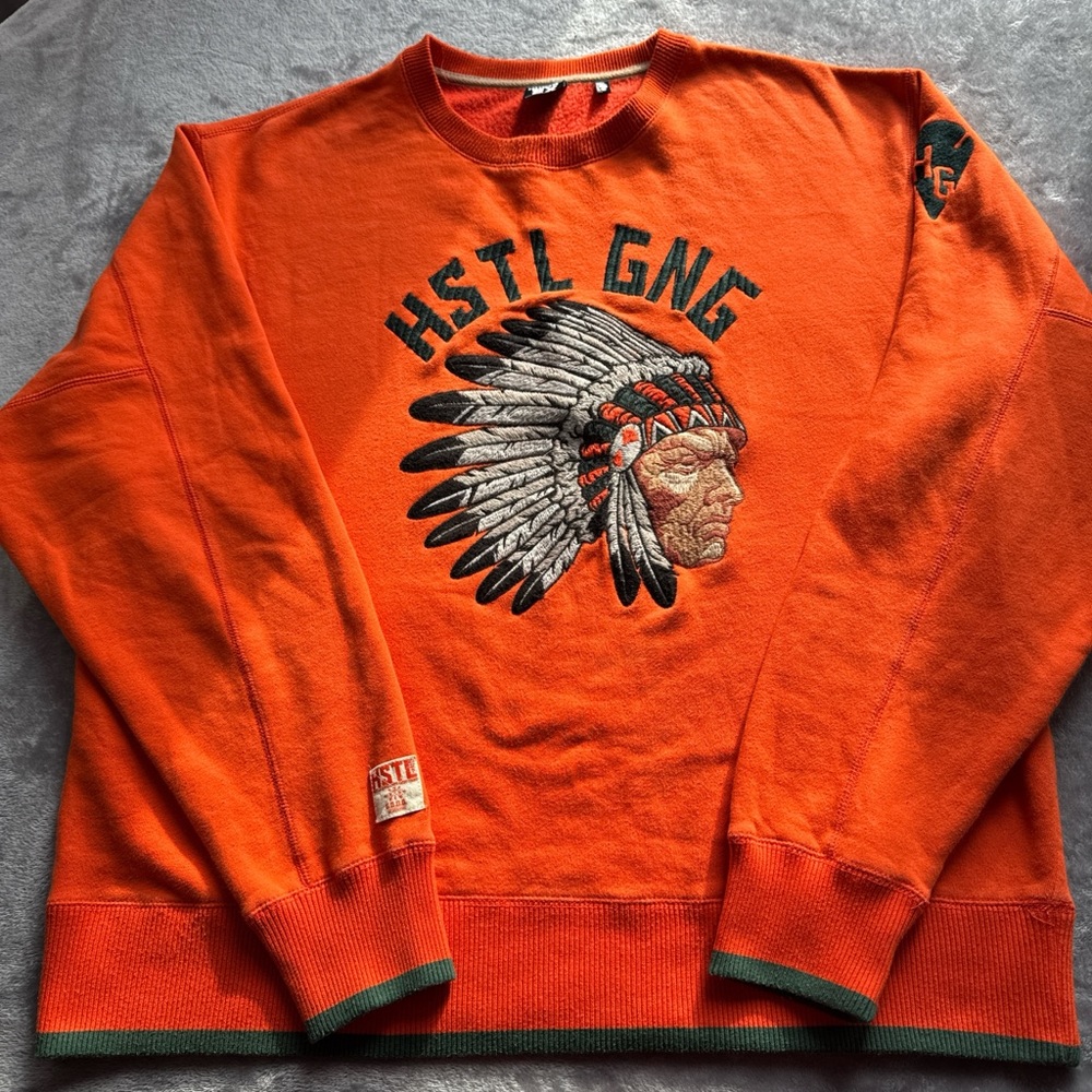 Hustle Gang Orange Embroidered Sweatshirt 2XL Streetwear Graphic - Picture 2 of 8